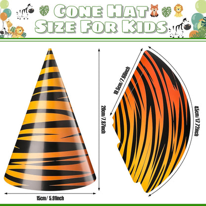 Spiareal 24 Pieces Safari Party Hats Jungle Animal Safari Theme Cone Paper Hats for Kids Zoo Birthday Party Supplies Favor