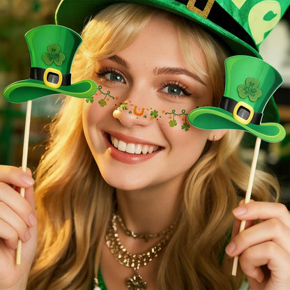 47 PCS St Patrick's Day Photo Booth Props Kit - Funny Couple Handheld Frames & Selfie Decorations for Party (34 Props, 12 Tattoos & Handheld Frame