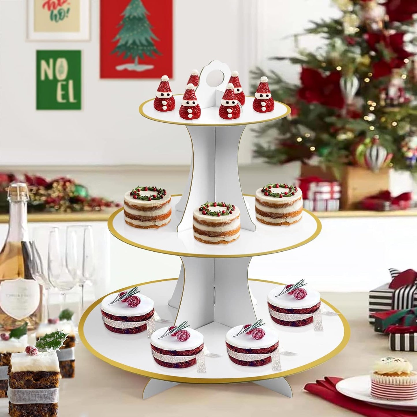 Soleebee 3-Tier Round Cupcake Stand, Cardboard Cupcake Tower, Dessert Cup Cake Stand Tower for Birthday Wedding Party Decoration, Cupcake Tier Stand 1 Set (Hot Pink)