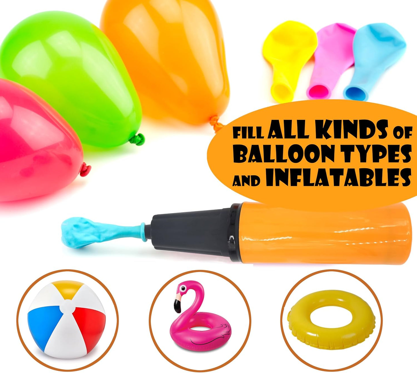 Balloon Pump Hand Held Kit, Inflator Air Pump for Balloons - 2 Way Manual Dual Action - Plus Accessories for Kids’ Party, Birthday Party, Special Event (2 Pump Kit (Orange & Pink))