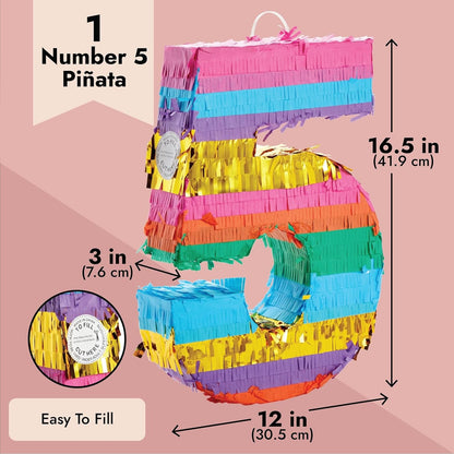 BLUE PANDA Rainbow Number 6 Pinata - Sturdy Corrugated Build & Easy Hang for Fiesta Party - Candy Filled 6th Birthday Party Surprise - Vibrant Tie-Dye Items for Kids - Small (16.5x11x3 In), Blue/White
