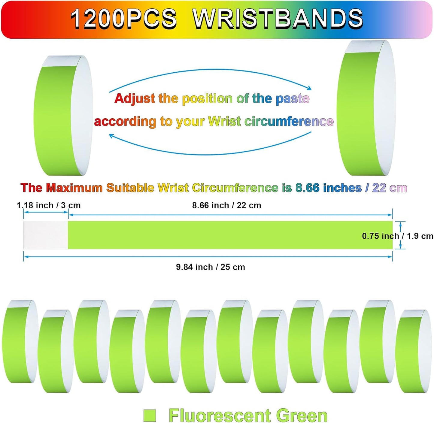 1200 Pcs Plastic Paper Wristbands for Events Neon Color Wrist Bands Concert Identification Wristbands Paper Bracelets Wristbands Party Hand Bands (Multicolor)