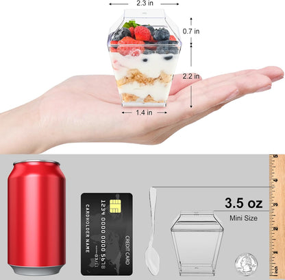 TOFLEN 50 Pack 5 oz Plastic Dessert Cups with High Lids for Party, Mini Dessert Cups with Spoons Dessert Shooter Cups for Yogurt Parfait, Appetizer, Pudding, Fruit and Ice Cream