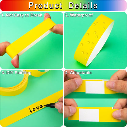 1200 Pcs Plastic Paper Wristbands for Events Neon Color Wrist Bands Concert Identification Wristbands Paper Bracelets Wristbands Party Hand Bands (Multicolor)