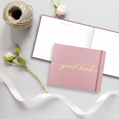 Elegant Wedding Guest Book - Perfect for Wedding Receptions, Baby Showers, Birthdays and Special Events - 7" x 9" Sign in Book - 120 Lined Pages - Leather Hardcover - Pink