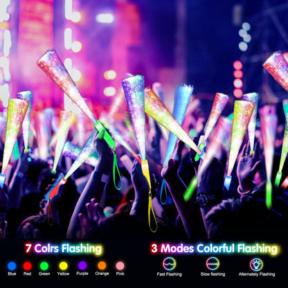 SHQDD 28 PCS Glow Fiber Wands Sticks, LED Light Wands, Glow in The Dark Party Supplies, Fiber Optic Wands, LED Flashing Sticks, Fiber Optic Light Wand Stick for July 4th Party, Wedding, Halloween