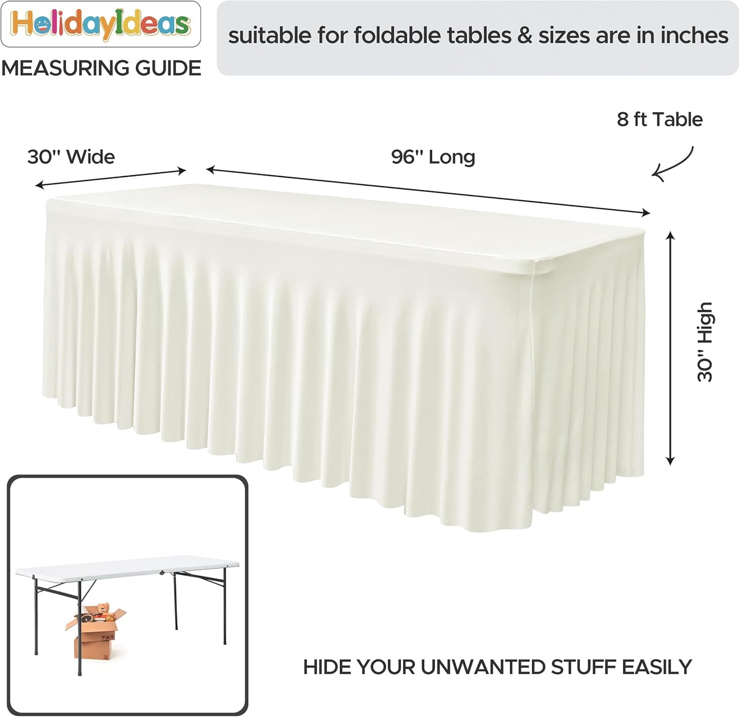 HolidayIdeas 2 Pack Spandex Table Skirt for 6 Ft Rectangle Tables, Black Fitted Stretch Tablecloth 30 x 72 Inch, Wrinkle Resistant Ruffle Design for Wedding Banquets, Trade Shows, Parties