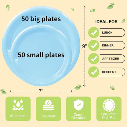 LANLISA 50 Pcs Pink Paper Plates Disposable, 25-9" & 25-7" Disposable Birthday Cake Dessert Plates For Valentines Day, Baby Shower, Easter Party, Mothers Day Party Supplies