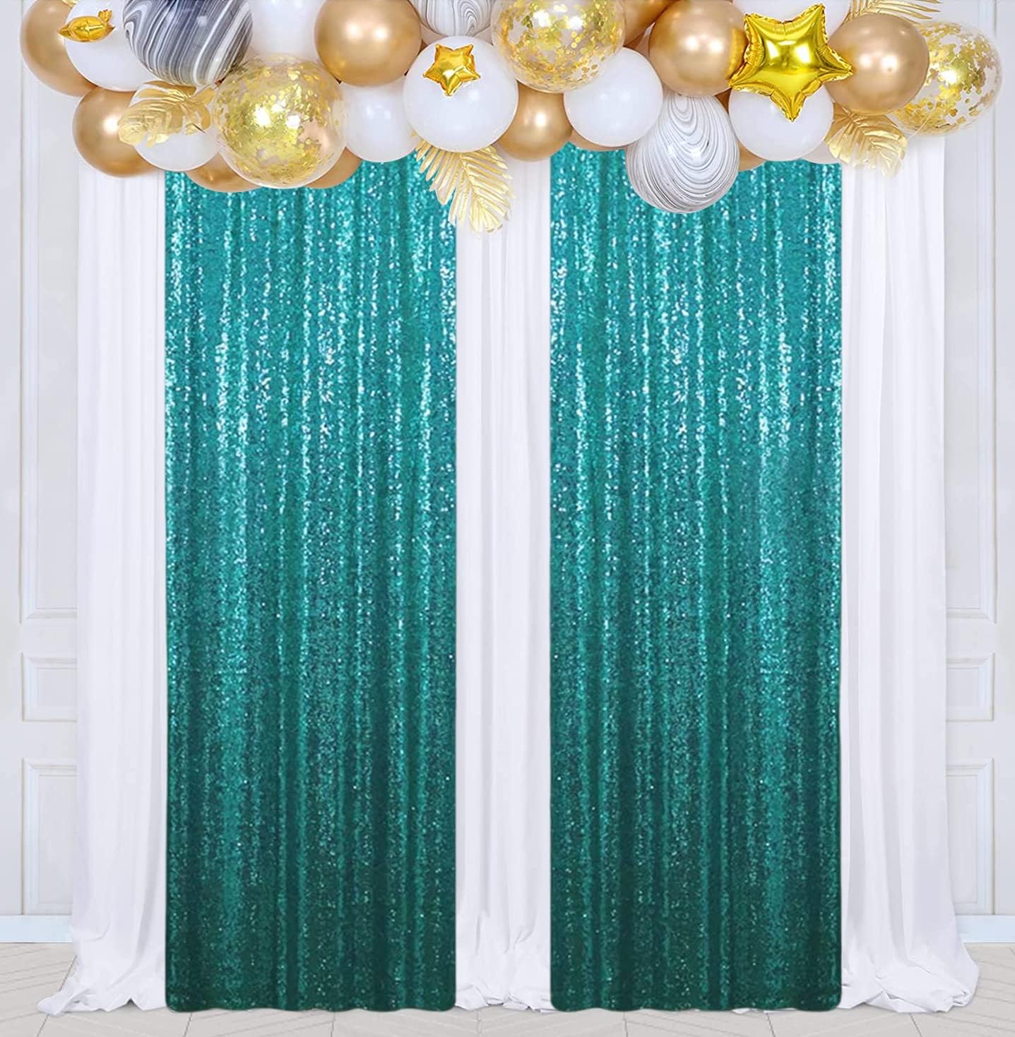 Poise3EHome Black Sequin Backdrop Curtains, 2 Panels 2FTx8FT Glitter Photo Booth Backdrop for Halloween Birthday Bachelorette Wednesday Twilight Party Decorations