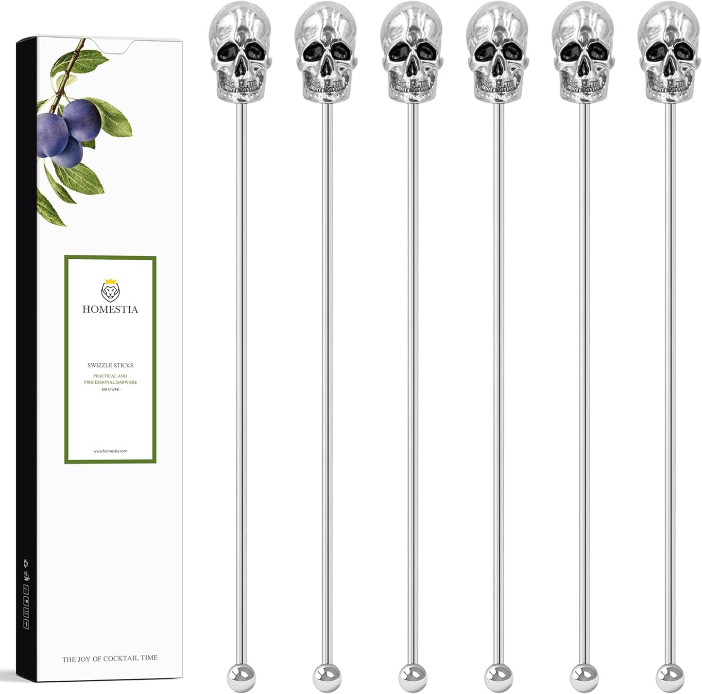 Homestia 7.5" Stainless Steel Cocktail Stirrers with Cute Animal Design, Set of 6 Reusable Swizzle Sticks for Coffee, Martini, Drinks - Dishwasher Safe Metal Bar Tools Stir Sticks