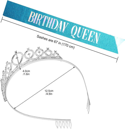 COCIDE Birthday Queen Sash & Rhinestone Tiara Set Gold Happy Birthday Crowns for Women Party Decoration Kit Rhinestone Headband for Women Glitter Crystal Hair Accessories for Cake Topper