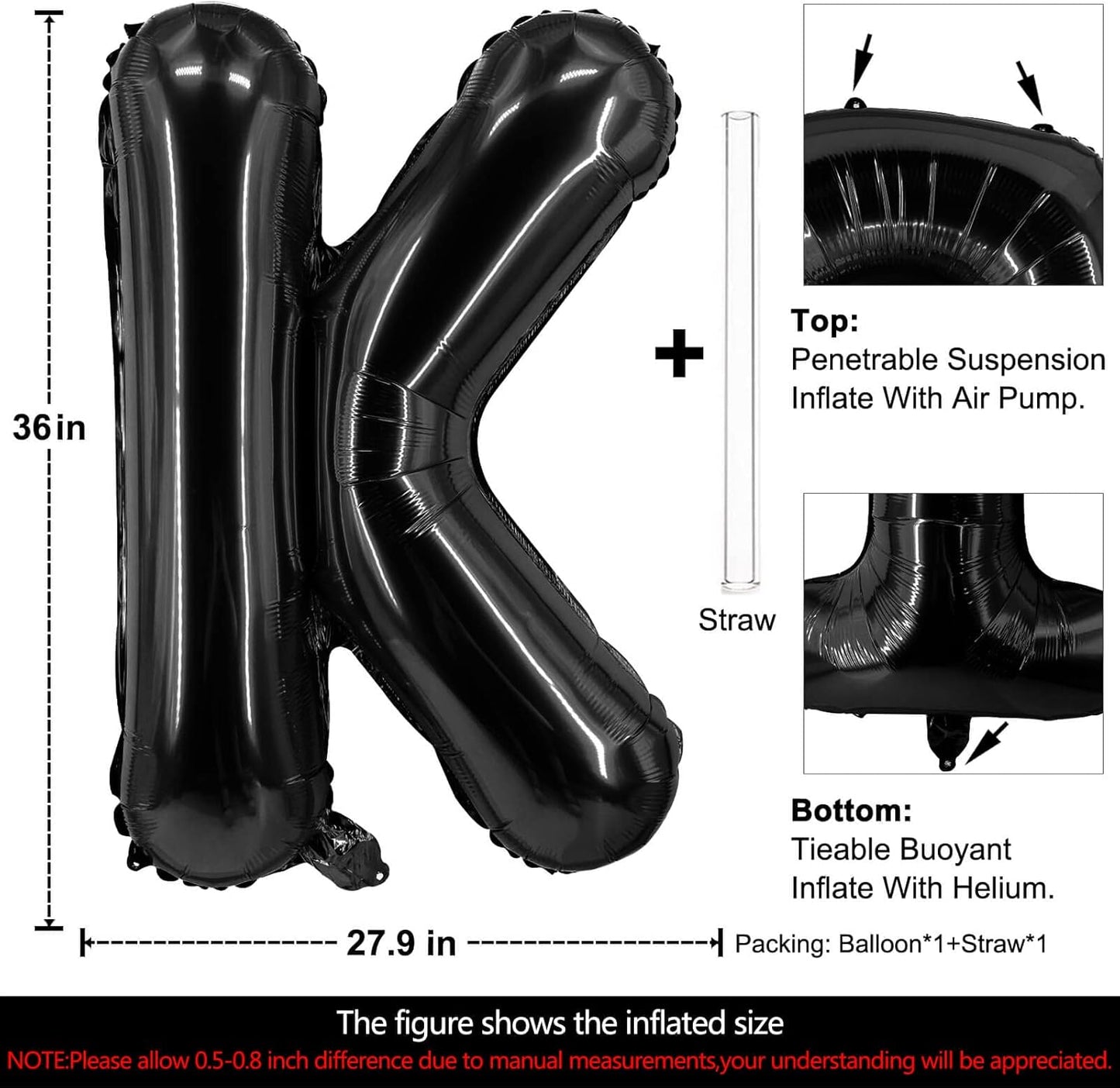 Lovoir 40 Inch Large Black Letter A Balloons Big Size Jumbo Mylar Foil Helium Balloon for Birthday Party Celebration Decorations Alphabet Black A
