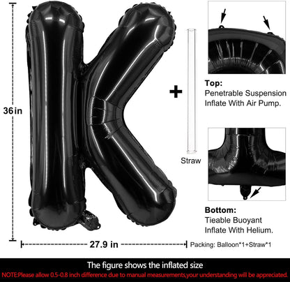 Lovoir 40 Inch Large Black Letter A Balloons Big Size Jumbo Mylar Foil Helium Balloon for Birthday Party Celebration Decorations Alphabet Black A