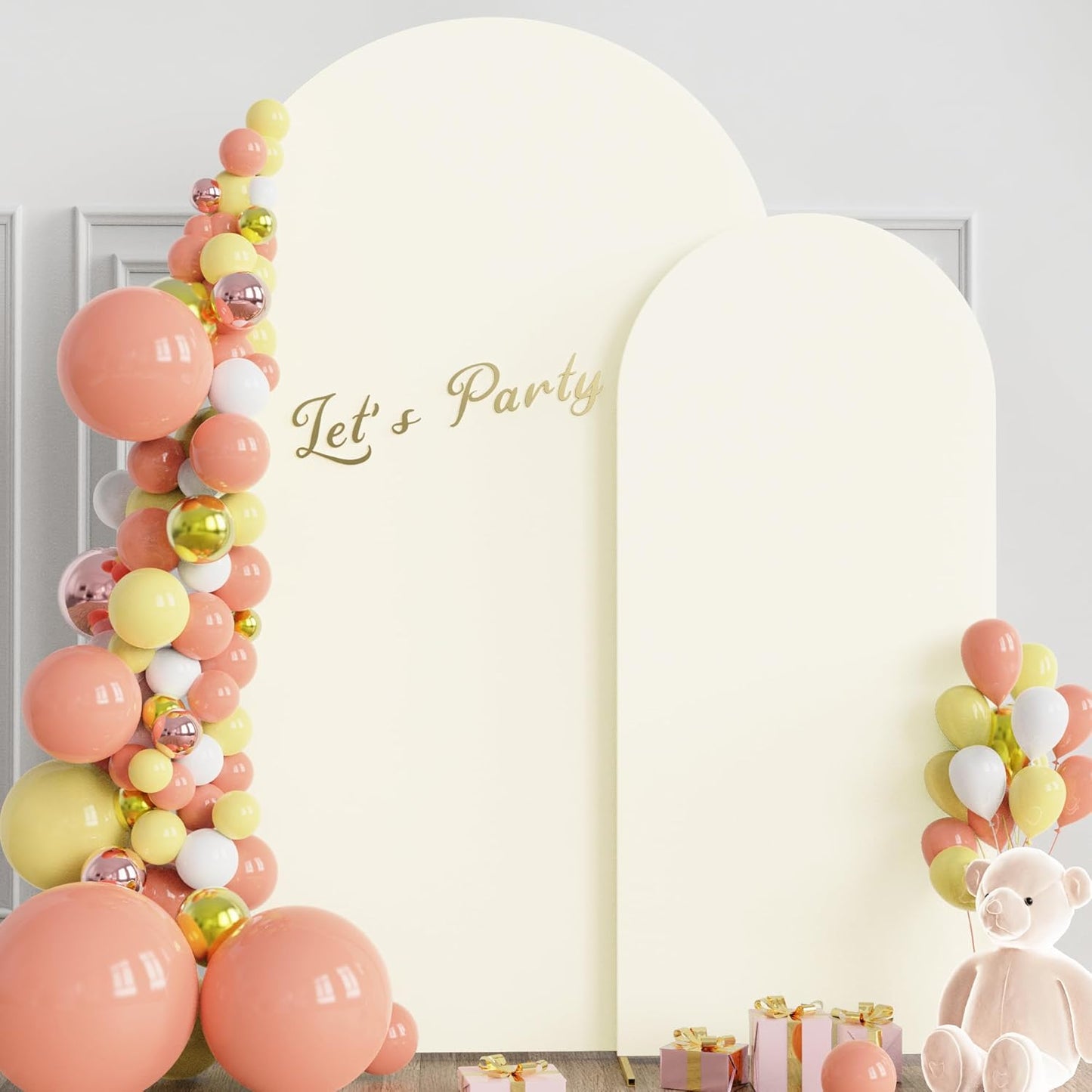 Wokceer Wedding Arch Backdrop Stand and Cover Set of 2 Metal Arch Stand with Arch Cover White 7.2FT, 6FT for Birthday Party Wedding Ceremony Bridal Baby Shower Event Decor