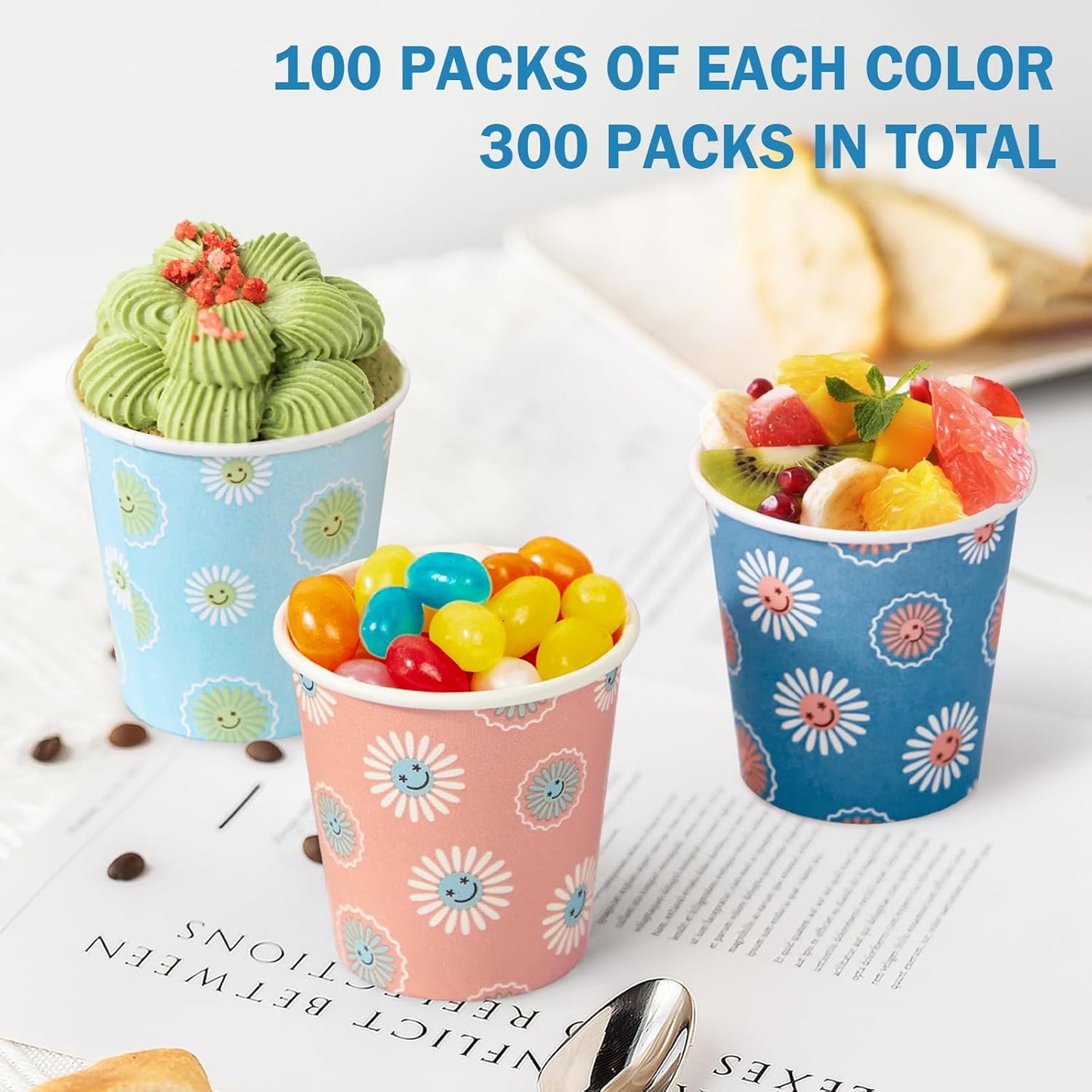 SIUQ 300 Pack Paper Cups 8 oz, Disposable Coffee Cups, Paper Coffee Cups 8 oz, Colourful Hot/Cold Beverage Drinking Cup for Water Juice or Tea, Office Party Home Travel - Daisy