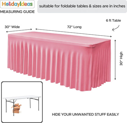 HolidayIdeas 2 Pack Spandex Table Skirt for 6 Ft Rectangle Tables, Black Fitted Stretch Tablecloth 30 x 72 Inch, Wrinkle Resistant Ruffle Design for Wedding Banquets, Trade Shows, Parties