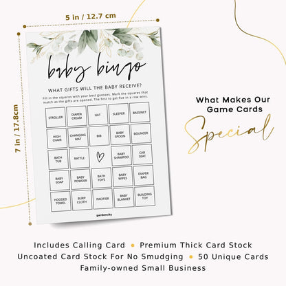 GardenCity Baby Bingo, Fun Baby Shower Games for Girl (50 Unique Cards), Pre-Filled, Perforated Calling Cards, Gender Neutral (Wildflower)