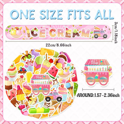 84 PCS Ice Cream Party Favors, 24 PCS Slap Bracelets & 60 PCS Stickers Ice Cream Birthday Party Decorations Supplies Gifts for Kids Classroom Rewards