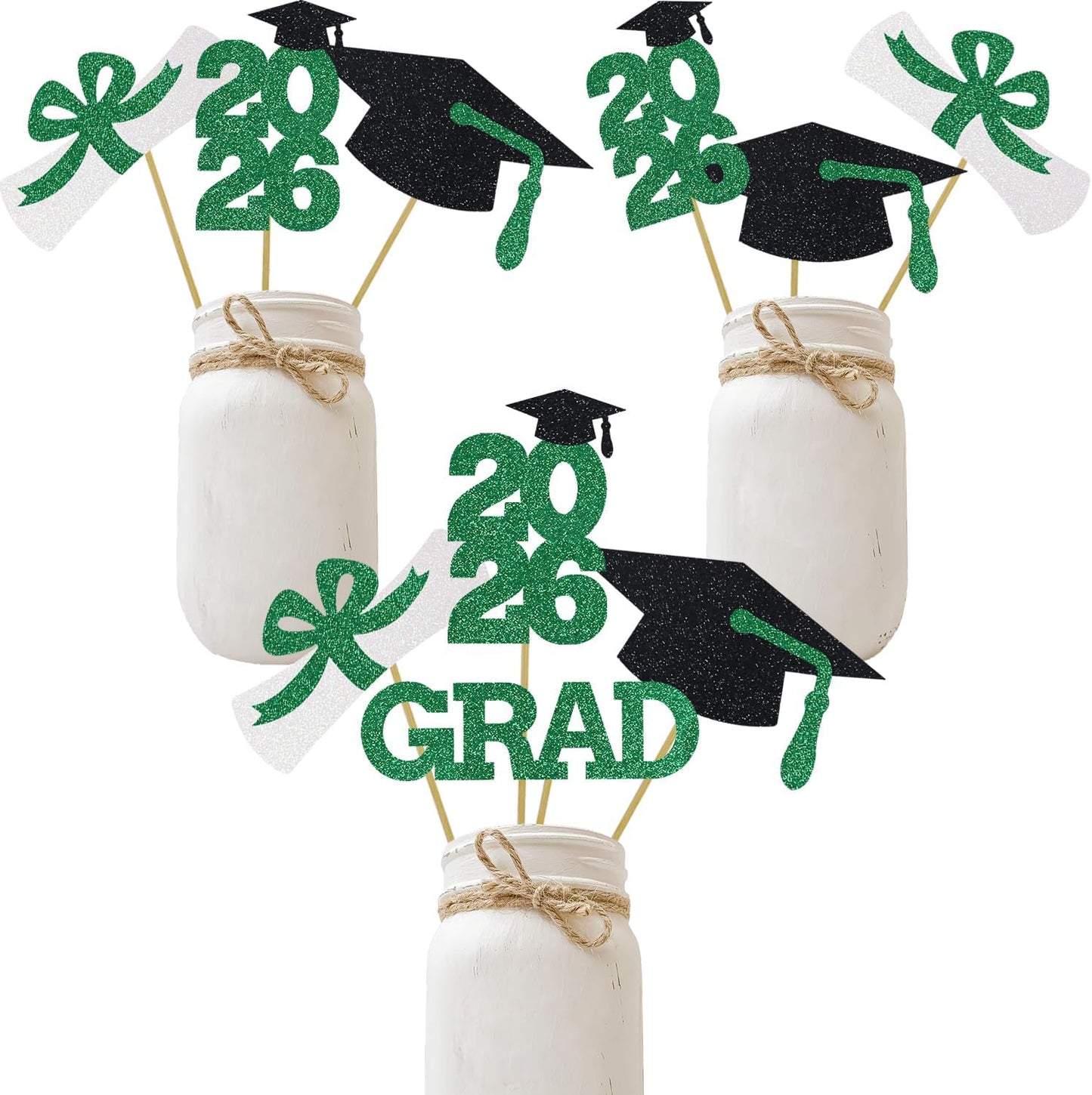 Green Graduation Centerpiece Grad Party Decorations Glitter Sticks Class of Supplies 16 Pieces