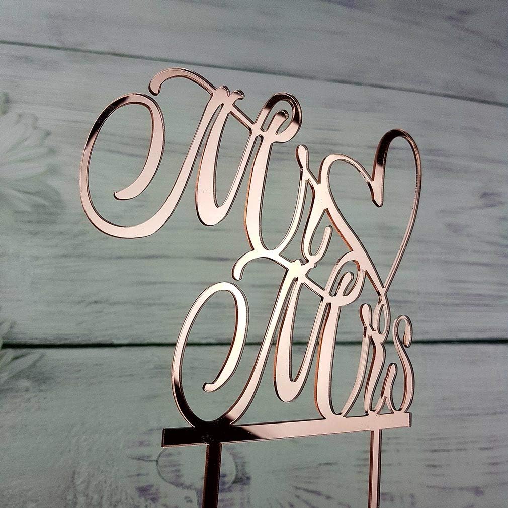 Mr and Mrs Cake Topper, Bride and Groom Sign Wedding, Engagement Cake Toppers Decorations (Mirror Gold Acrylic)