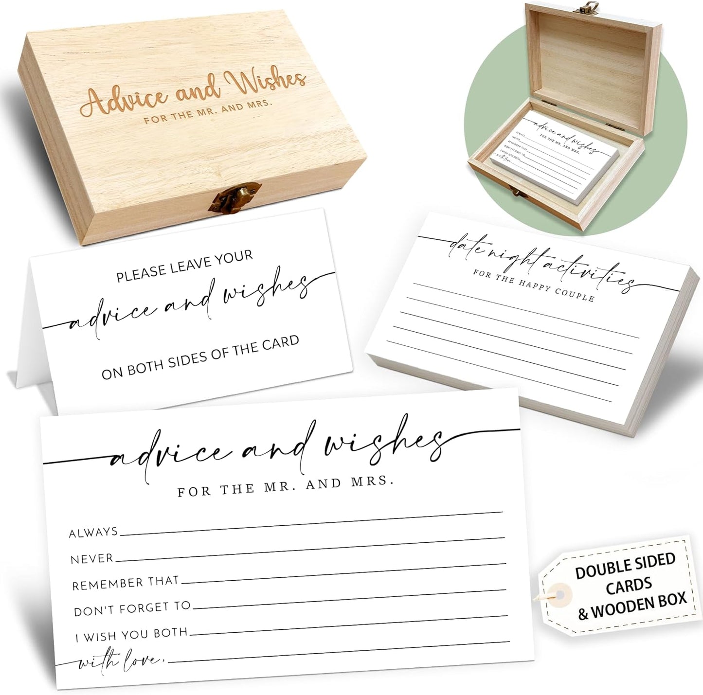 Boho Advice and Wishes for the Mr and Mrs - 50 Packs Wedding Advice Cards Bridal Shower Game Cards with Box Reception Guest Book for Bride Groom Newlywed Engagement Party Decoration -A08