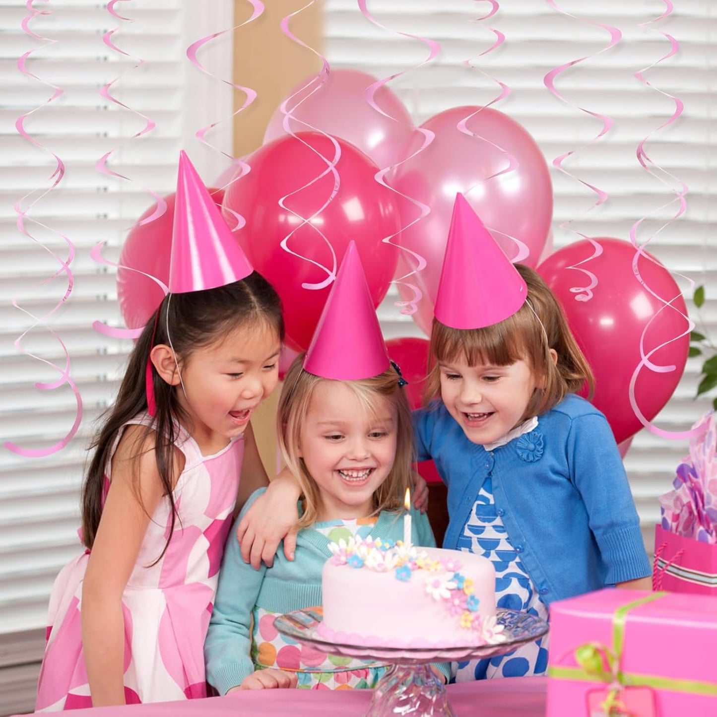 24 PCS Pink Hanging Swirl, Sparkle Ceiling Hanging Decorations, Plastic Streamer Party Decorations with Double-Swirls and Single-Swirls for Birthday Decorations, Easter, Graduation, Baby Shower