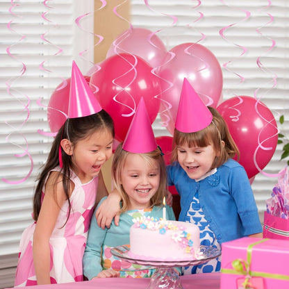 24 PCS Pink Hanging Swirl, Sparkle Ceiling Hanging Decorations, Plastic Streamer Party Decorations with Double-Swirls and Single-Swirls for Birthday Decorations, Easter, Graduation, Baby Shower