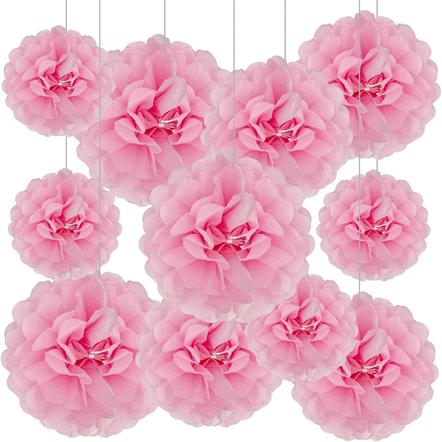 Tissue Paper Pom Poms, Pink Tissue Paper Flowers, Hanging Flower Balls for Weddings Fiesta Parties Birthday Baby Showers Classroom Bridal Shower Decoration (18Piece Set-6/10/12/14Inch)