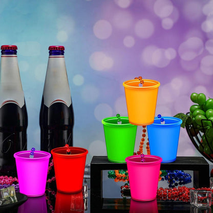 Sureio 24 Pieces Shot Glass Necklaces Light Up Necklace Shot Glasses Glow in the Dark Neon Plastic Shot Necklace Cups on Beaded for Halloween Christmas Wedding Glowing Party Favor, 6 Colors