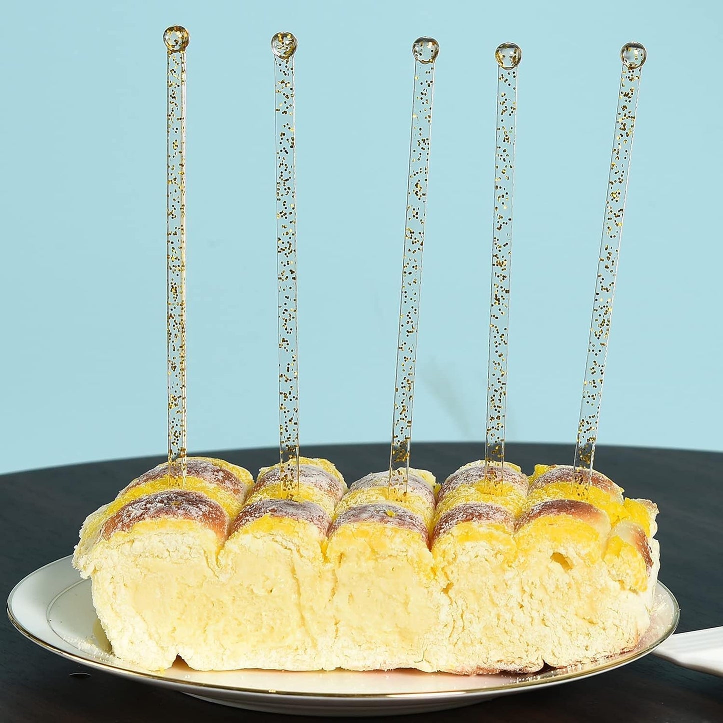 ALINK 50 Counts Gold Glitter Plastic Swizzle Sticks, Crystal Cake Pops, Cocktail Coffee Drink Stirrers, 7.24 Inch