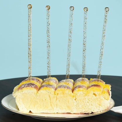 ALINK 50 Counts Gold Glitter Plastic Swizzle Sticks, Crystal Cake Pops, Cocktail Coffee Drink Stirrers, 7.24 Inch