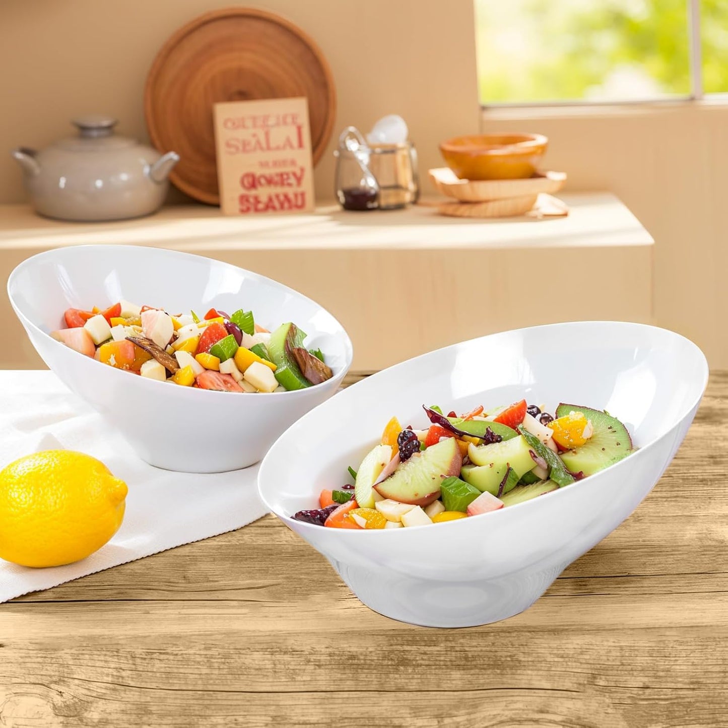 bUCLA 54 OZ Clear Plastic Serving Bowls (12 Pack) - Angled Serving Bowls Disposable for Chip&Candy - Party Table Salad and Fruit