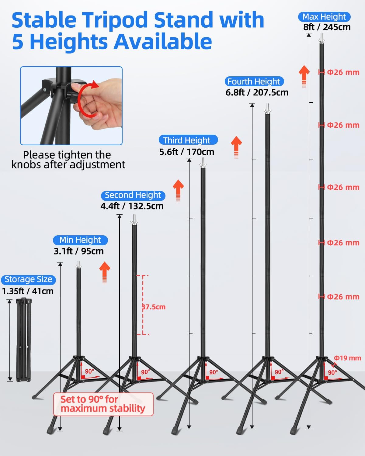 HEMMOTOP T Shape Backdrop Stand, 8x6.8ft(HxW) Portable Photo Background Stand Kit for Parties, Green Screen Stand Only with 5 Spring Clamps and Carrying Case, Banner Holder for Photoshoot, Photography