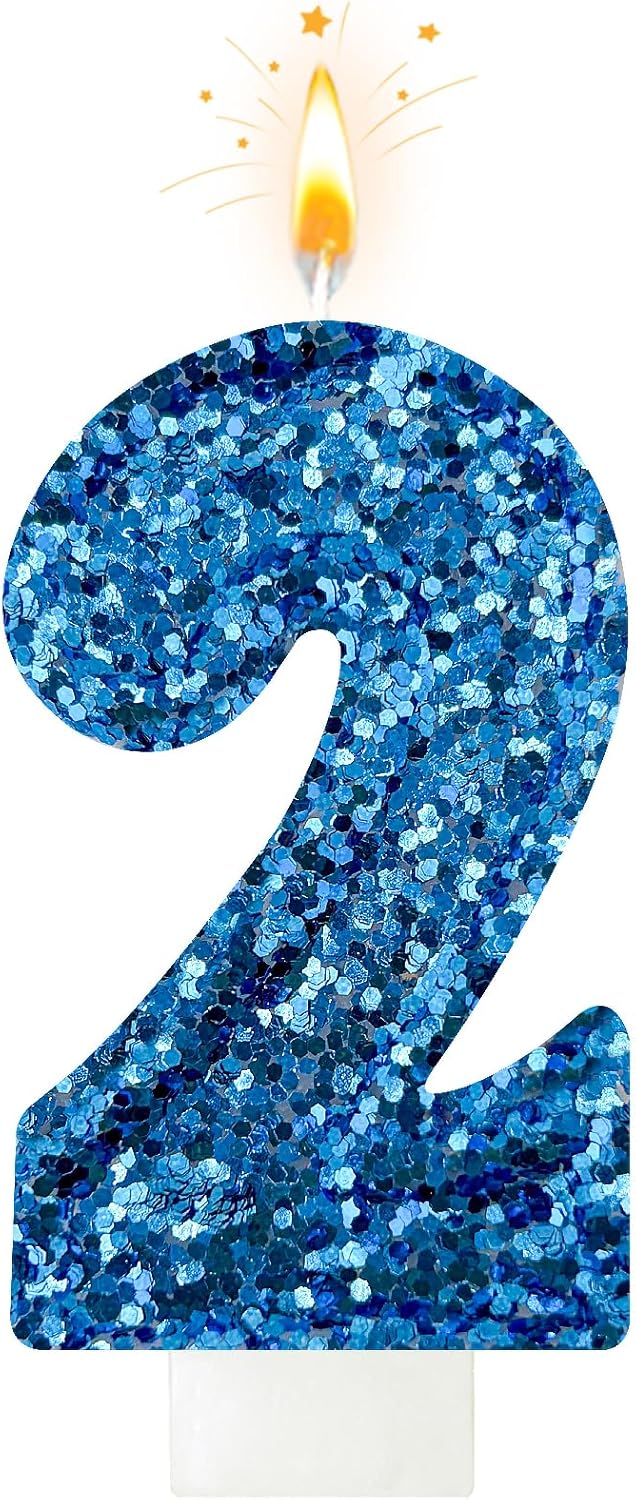 Birthday Number Candles, Glitter Number Candle Cake Decorations with Sequins, Cupcake Decorations for Girls, Women, Party Anniversary Celebrations (Number 6, Purple)