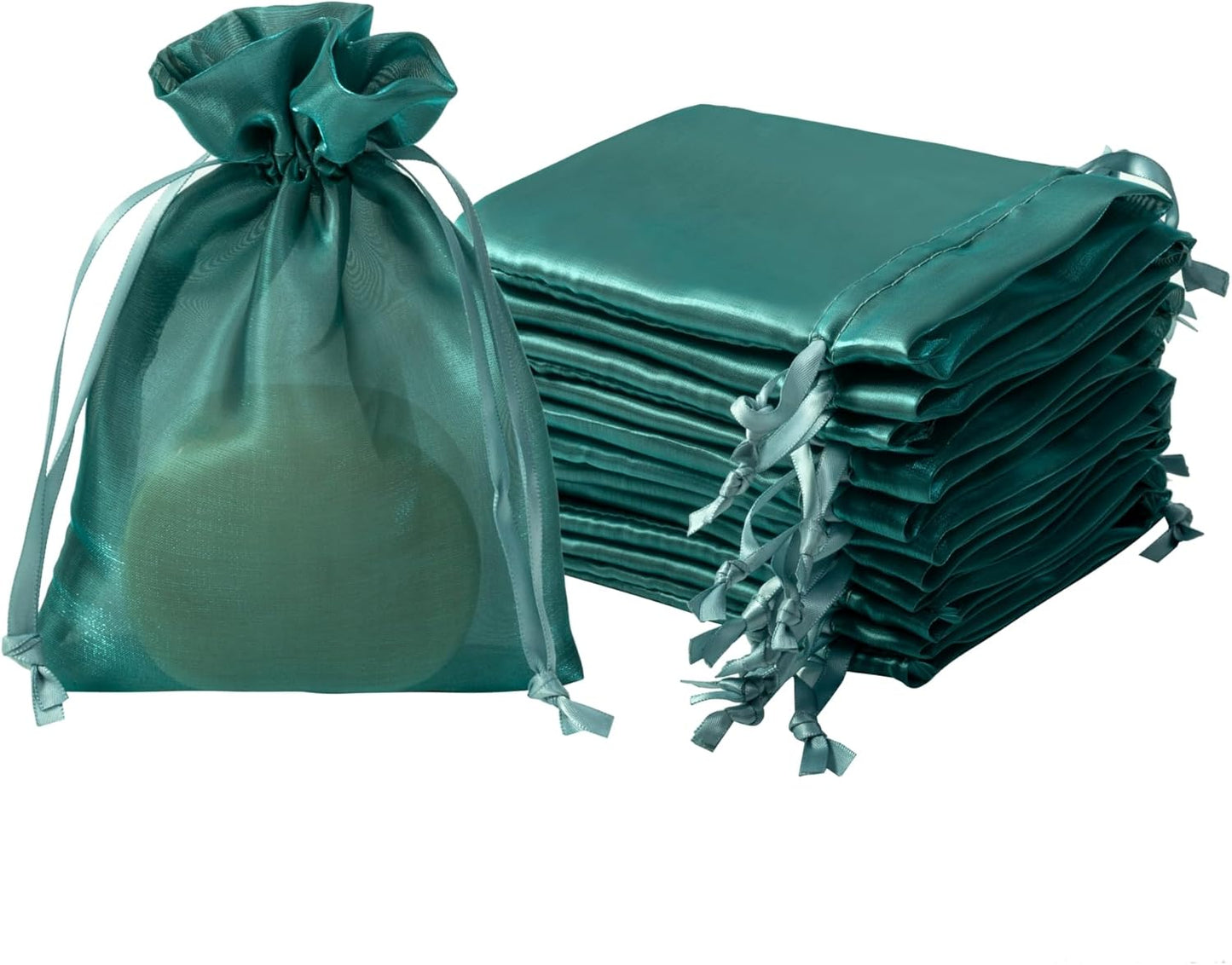 QIANF 20 Pcs Peacock Blue Small Organza Bags 3X4 inch for Wedding Favors with Drawstring, Mini Mesh Gift Bags Jewelry Pouch for Candy Bridal Shower Party Favor Baby Shower Christmas