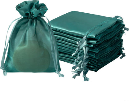 QIANF 20 Pcs Peacock Blue Small Organza Bags 3X4 inch for Wedding Favors with Drawstring, Mini Mesh Gift Bags Jewelry Pouch for Candy Bridal Shower Party Favor Baby Shower Christmas