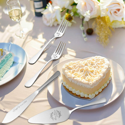 Wedding Cake Knife and Server Set of 4, Silver Cake Cutting Set for Wedding, Bridal Shower Engagement Anniversary Christmas Gifts (Silver)