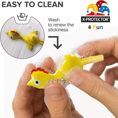 X-Protector Rubber Chicken Slingshot - 12 PCS Pack - Flying Finger Slingshot - Yellow Chicken Flingers Sling Shot Toys for Kids - Funny Adult Pinata Stuffers - Premium Slime for Fingers!