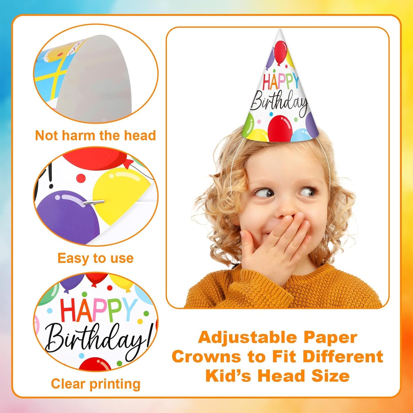 Lonfliness 32Pcs Colorful Party Hats for Kids Happy Birthday Cone Paper Hats Classroom Celebration Supplies Favors