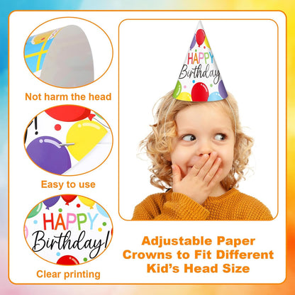 Lonfliness 32Pcs Colorful Party Hats for Kids Happy Birthday Cone Paper Hats Classroom Celebration Supplies Favors