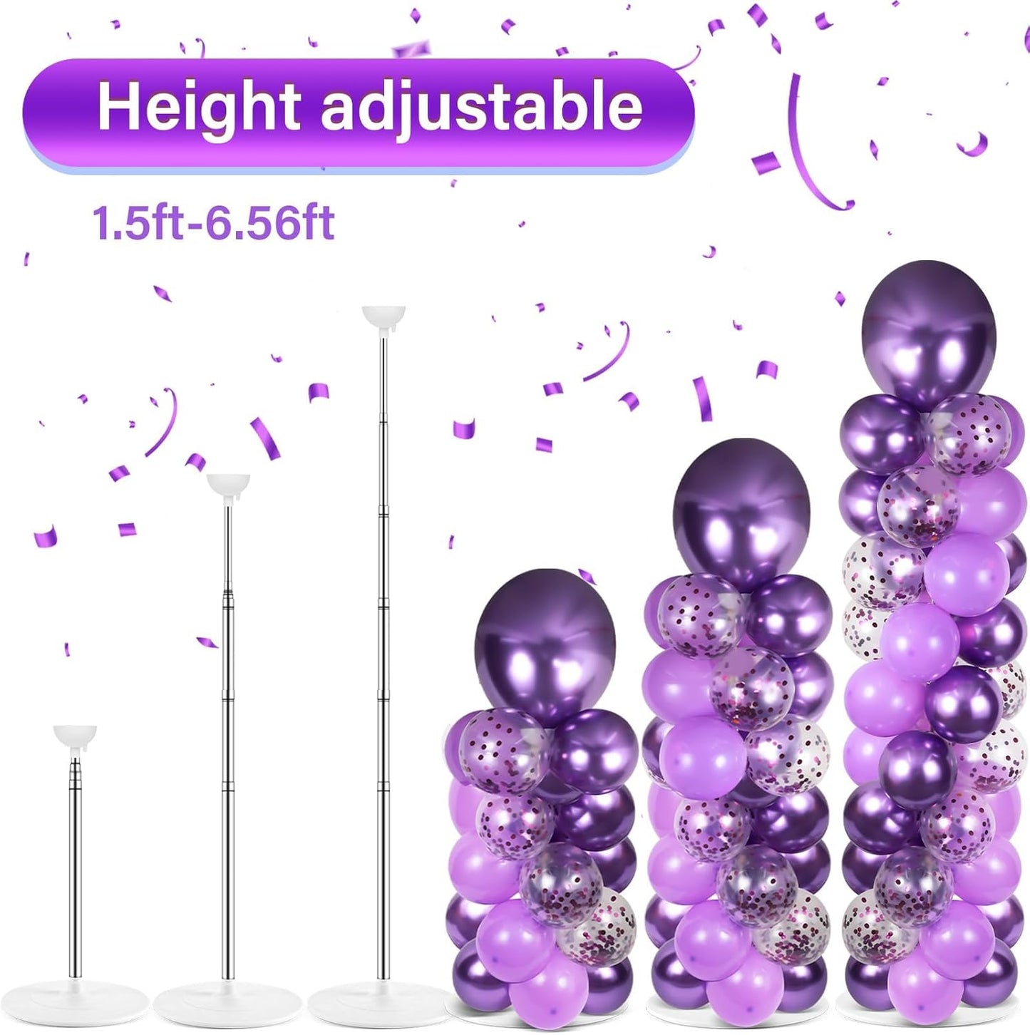 2 Set Black and Gold Balloons Column Stand Kit with 100 Balloons Adjustable Balloon Stand with Bases for Floor Black Gold Confetti Balloon Column Kit for Bridal Shower Valentine Birthday Party Decor