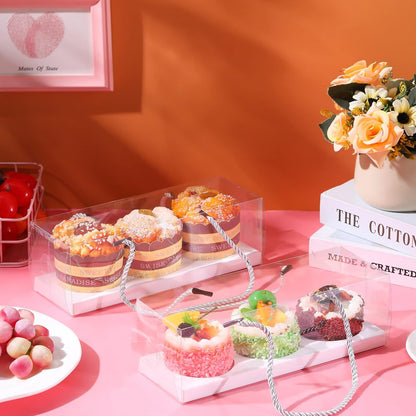 Thenshop 20 Pcs 9 x 3 x 3 Inch Clear Cupcake Boxes with Handle and Inserts 3 Count Portable Pastry Packaging for Cupcakes Carrier Muffin Bakery Containers Mothers Day Wedding Party(Brown)