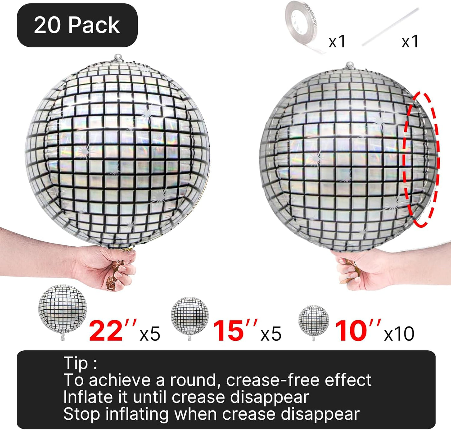 PartyWoo Metallic Gold Foil Balloons 20pcs Different Sizes Pack of 22 15 10 Inch Large Round Foil 4D Inflatable Mirror Ball Mylar Balloons for Graduation Birthday Baby Shower Party Decorations