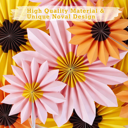 PAPER JAZZ Paper Flowers with Paper Fan Boho Hanging Decor Artificial Flowers Decorations for Wall Pink and Orange Party Decorations for Classroom, Beach Party, Summer Birthday Party Pack of 11.
