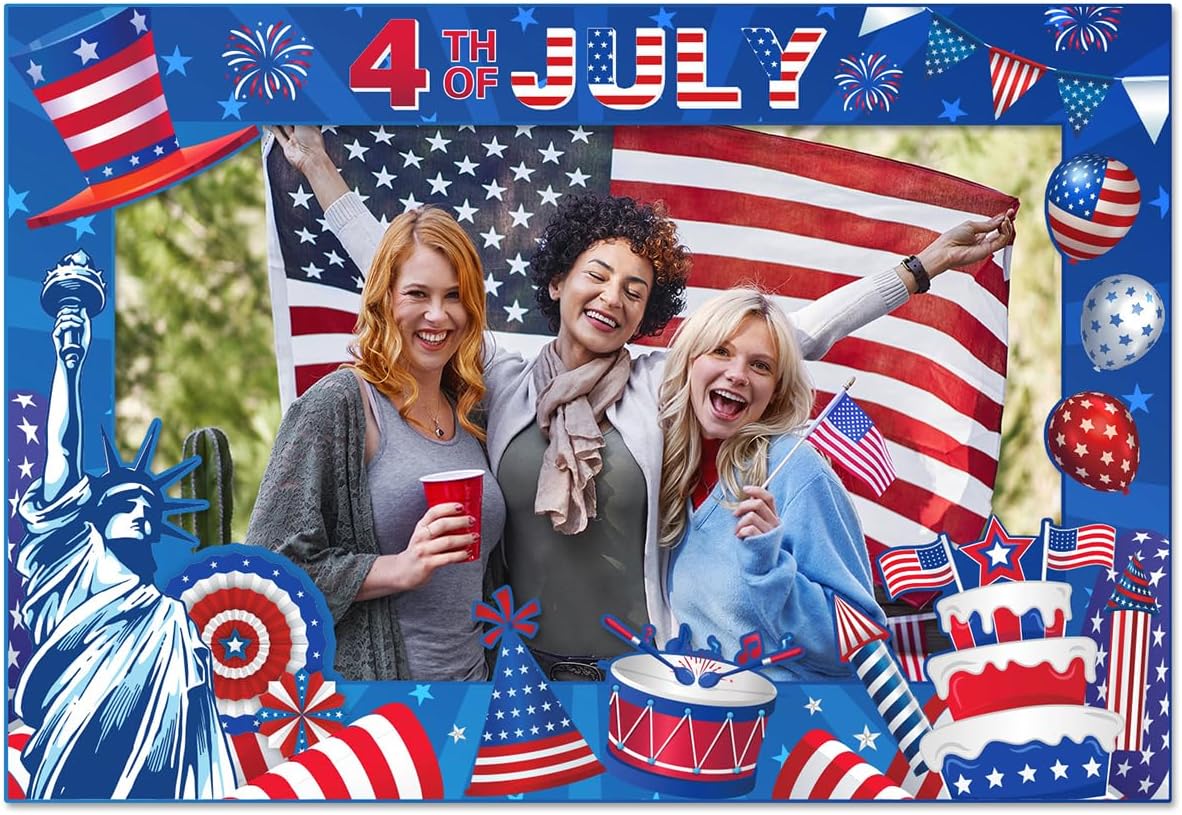 4th of July Photo Booth Props Photo Frame Independence Day Photography Posing Selfie Supplies Funny Picture Decorations for Patriotic Memorial Themed Party Favor Masquerade Backdrop Decor Supplies