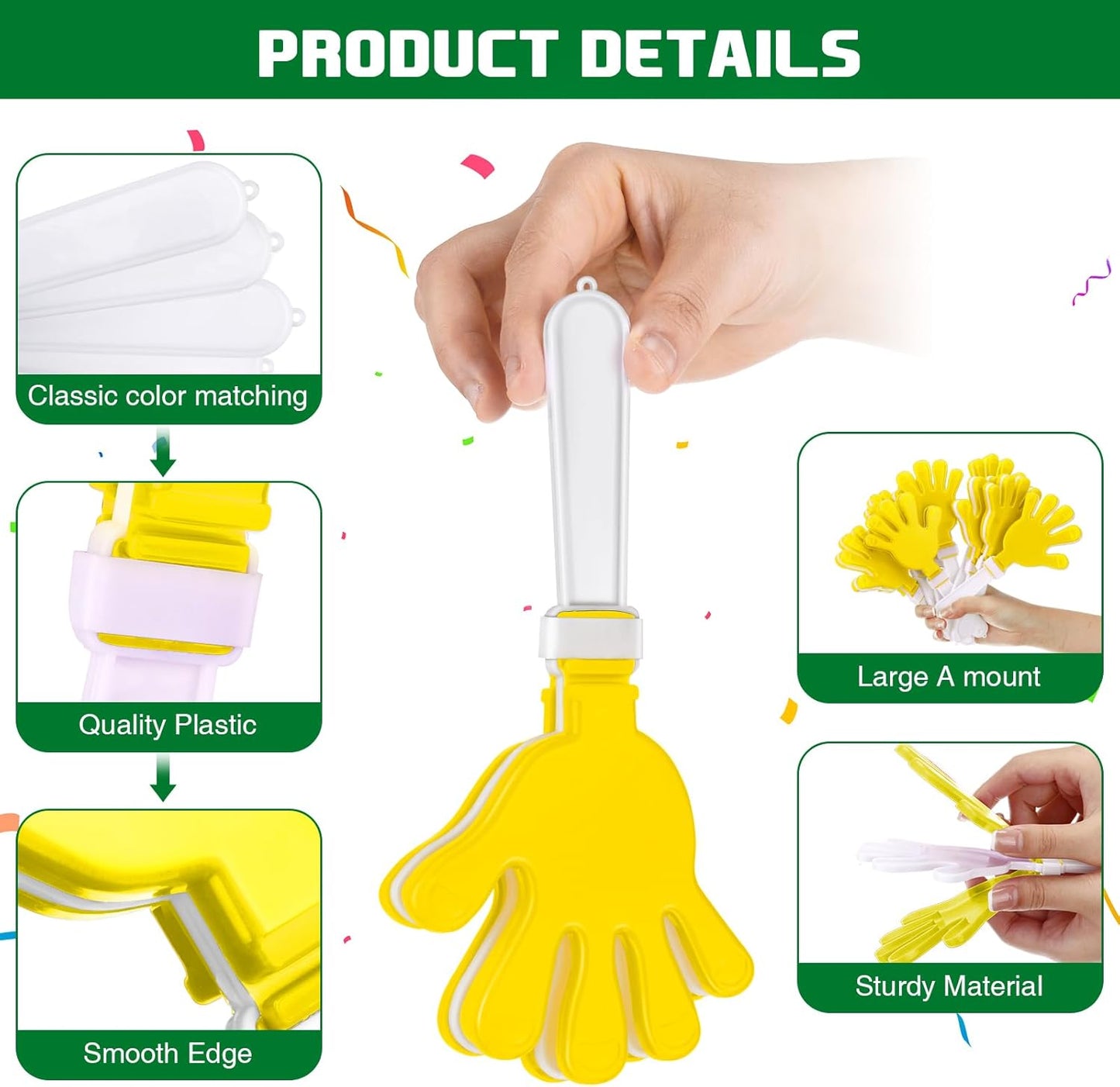 Junkin 48 Pcs Hand Clappers Bulk 7. 5 x 3. 5 Inches Noise Makers Party Favors Clapping Noise Maker Clacker for Birthdays Game Prizes Rewards Football Sporting Events Cheers Supplies (Black,White)