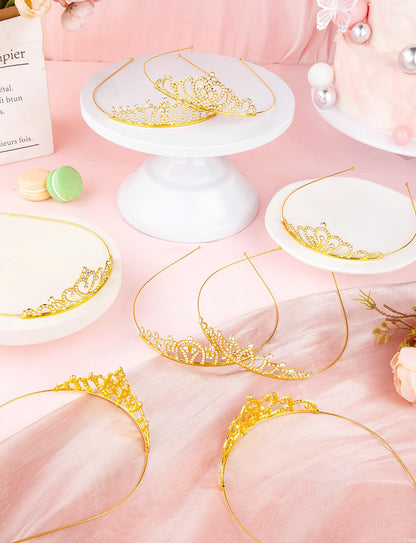10 Pcs Crystal Crowns Headbands, Gold Princess Headband Rhinestone Crown Queen Headband with Comb for Women Princess Hair Accessories for Birthday Party, Wedding(Random)