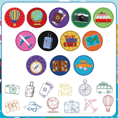24 PCS Camp Party Favors Camping Adventure Mini Stamps Colorful Self Inking Stamps Camping Themed Party Favors for Boys Girls Student School Classroom Rewards Carnival Prizes Supplies
