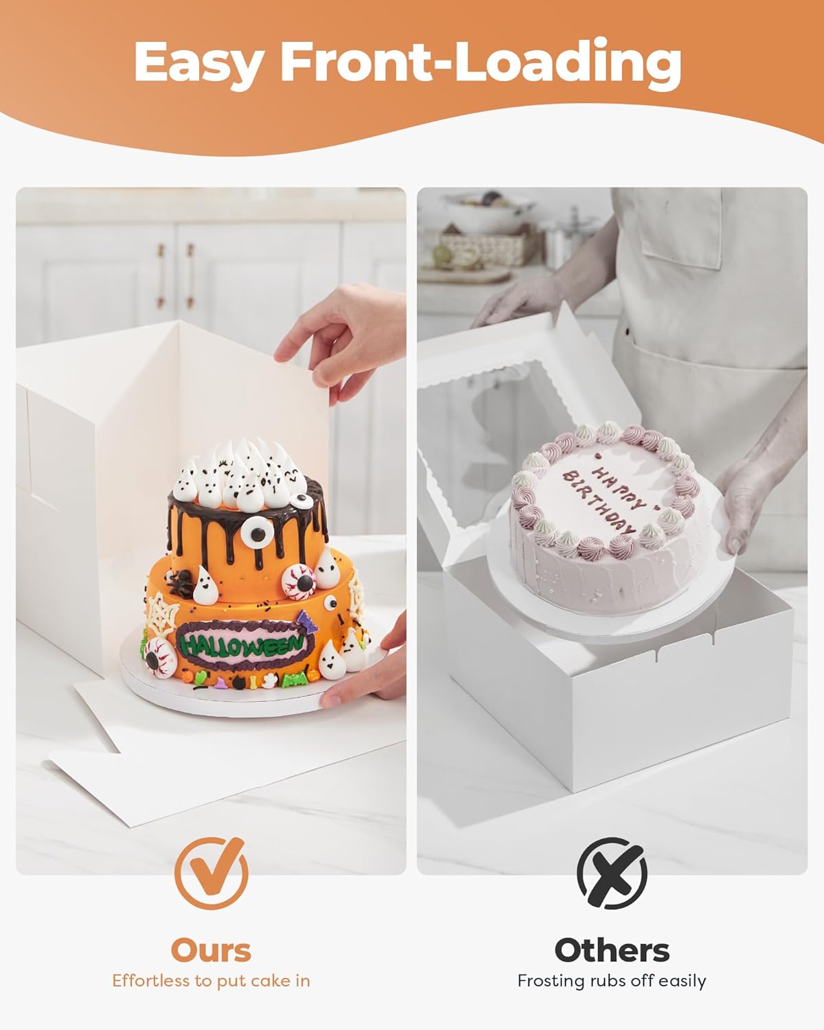 Kootek Cake Box with Board Drum, 10x10x10 Inches Tall Bakery Box with Window, Disposable Cake Container with Lid for Multi-Layer Cake, Decorating, Wedding, Birthday, Party