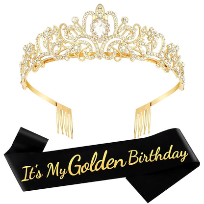 It's My Golden Birthday Sash and Crown Set for Women Girls Birthday Party Decorations Decor Party Favors Gifts